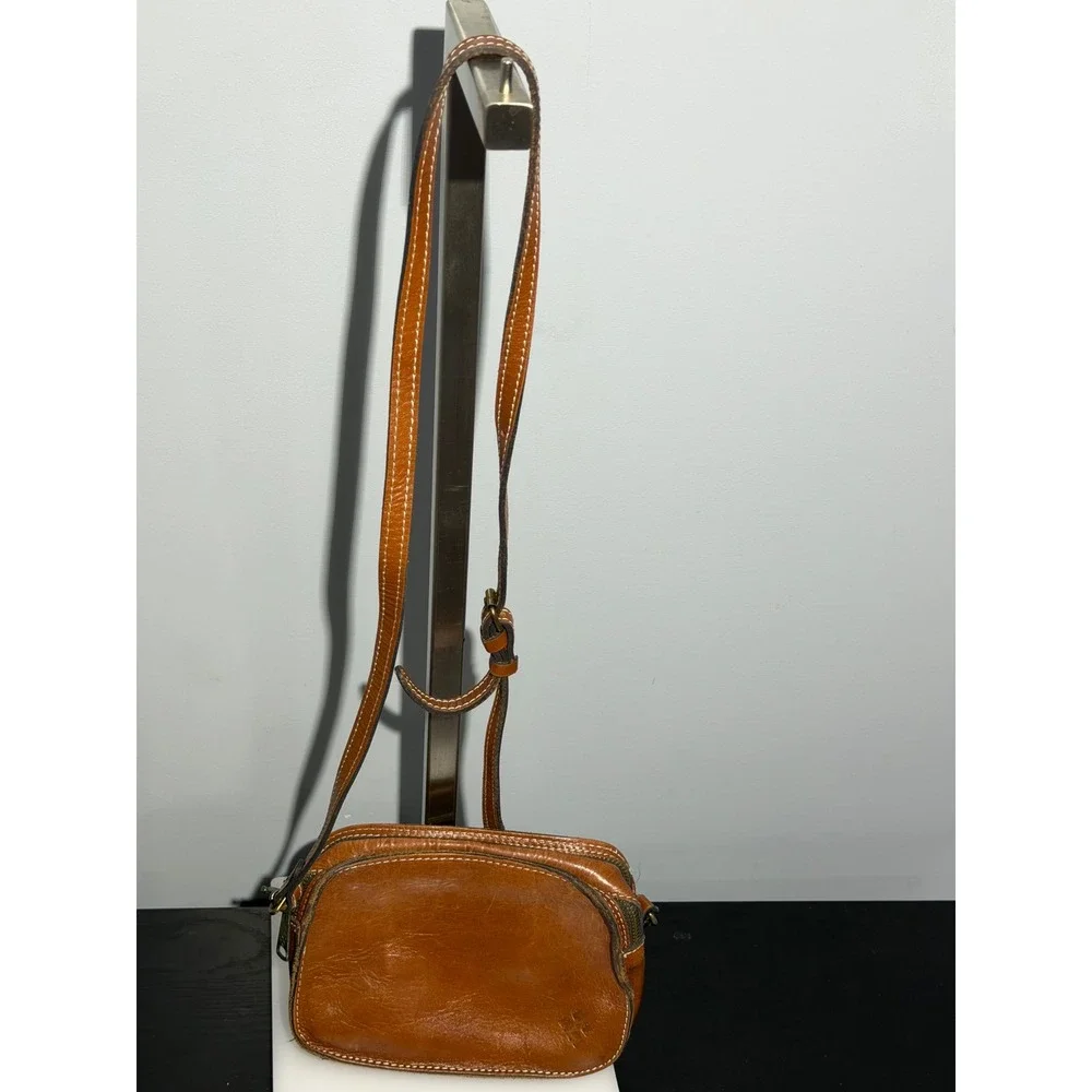 Patricia Nash Tan Leather Triple Compartment Crossbody Bag Small Camera Bag